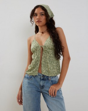 Maiou Motel Rocks Tezza Tie Front Cami Dama Verzi | JCH9393SU