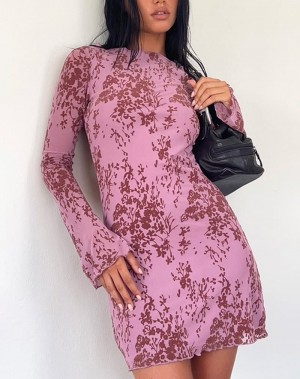 Rochie Mini Motel Rocks Sevila Long Sleeve Dama Violet | ITN1393OC