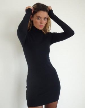 Rochie Mini Motel Rocks Yrion Turtle Neck Bodycon Dama Negrii | SYX9496UB