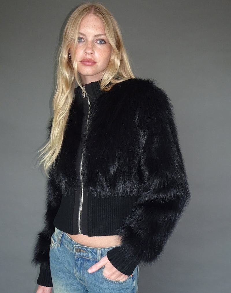 Geaca Motel Rocks Homari Shaggy Faux Fur Dama Negrii | NUD2838DU