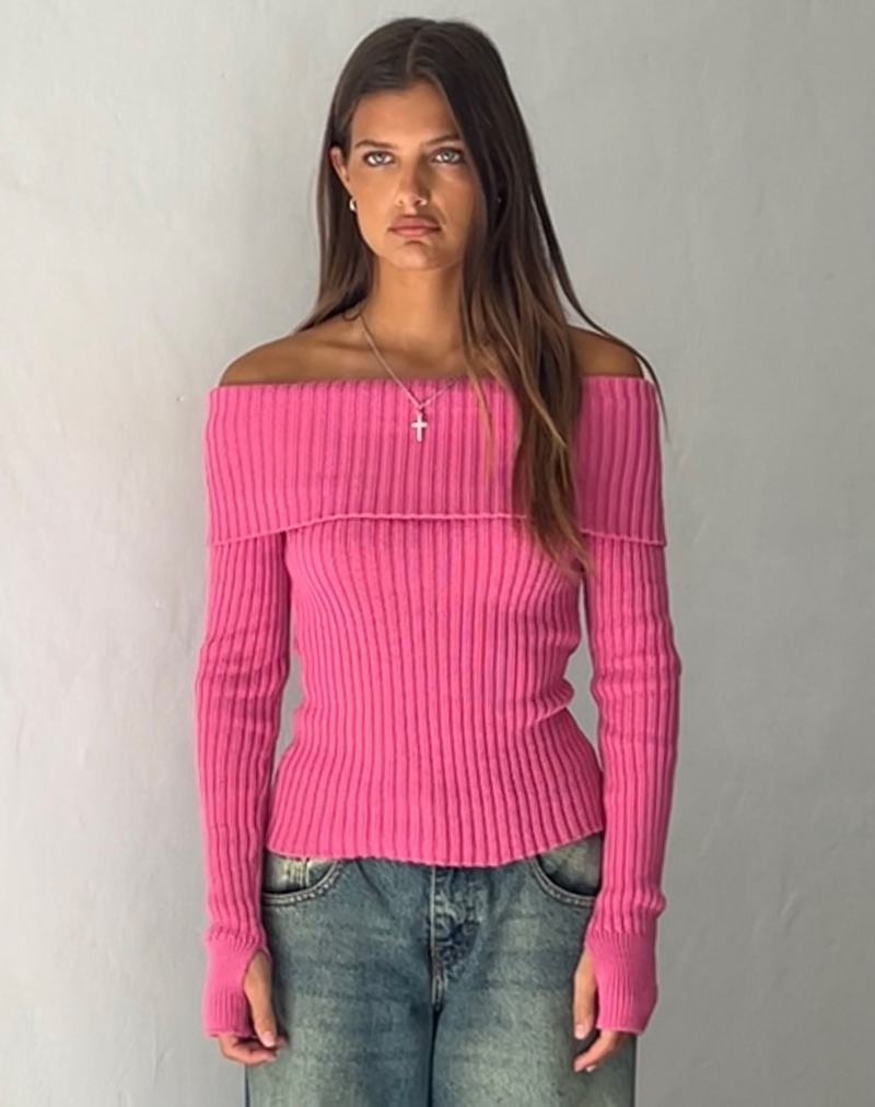 Jumpers Motel Rocks Circe Off-shoulder Long Sleeve Knit Top Dama Roz | ZHO382WG