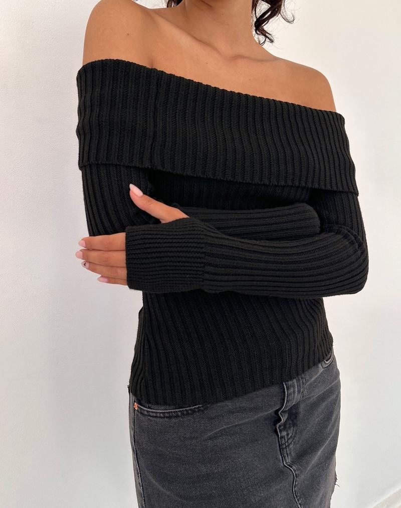 Jumpers Motel Rocks Circe Off-shoulder Long Sleeve Knit Top Dama Negrii | VCK201HF