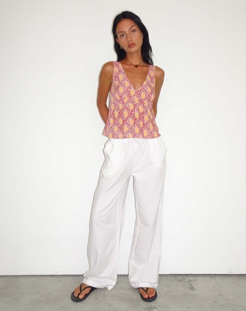 Pantaloni Motel Rocks Wasic Largi Leg Linen Dama Albi | BQE1546SO