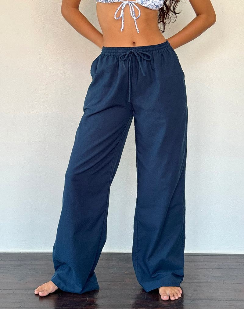 Pantaloni Motel Rocks Wasic Largi Leg Linen Dama Bleumarin | NLL6492TE