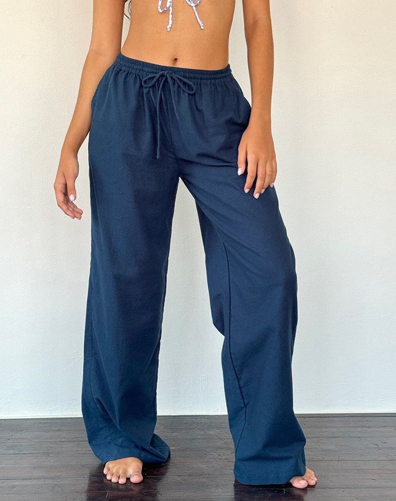 Pantaloni Motel Rocks Wasic Largi Leg Linen Dama Bleumarin | NLL6492TE