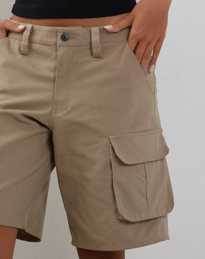 Pantaloni Scurti Motel Rocks Saito Longline Cargo Dama Gri | SUR6392RX