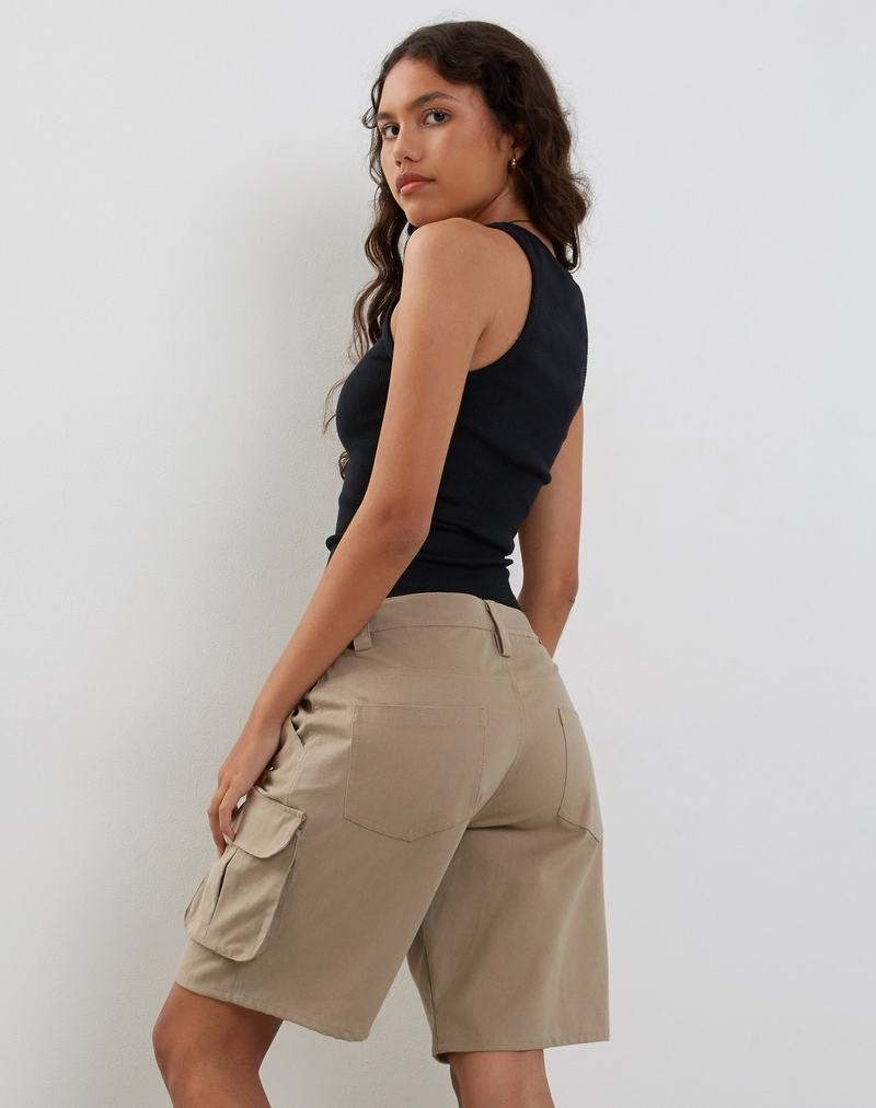 Pantaloni Scurti Motel Rocks Saito Longline Cargo Dama Gri | SUR6392RX