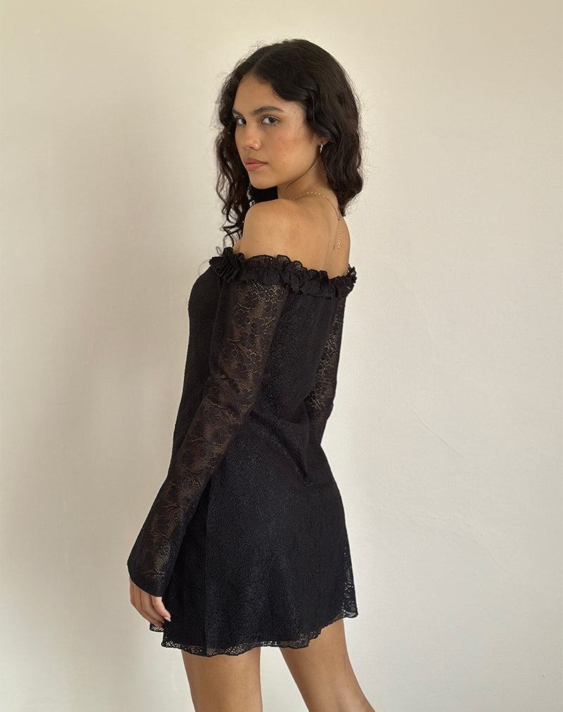 Rochie Mini Motel Rocks Severine Bardot Dantela Dama Negrii | RAH2257KL