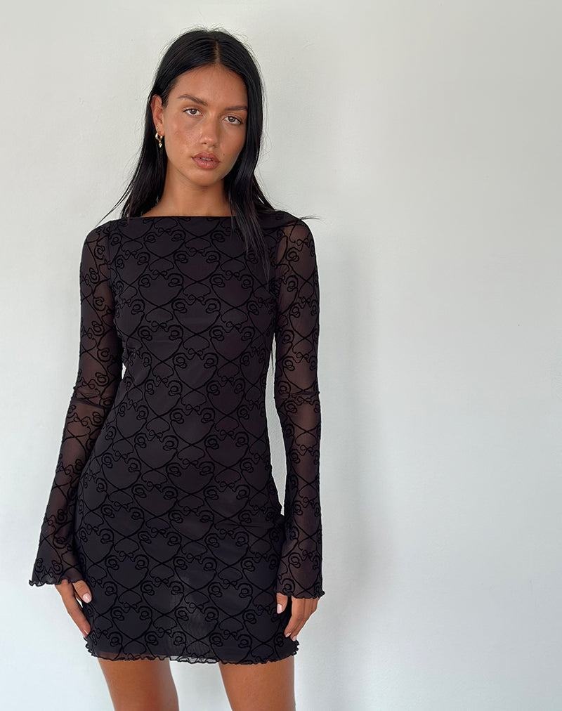 Rochie Mini Motel Rocks Sevila Long Sleeve Dama Negrii | XCP8771UQ