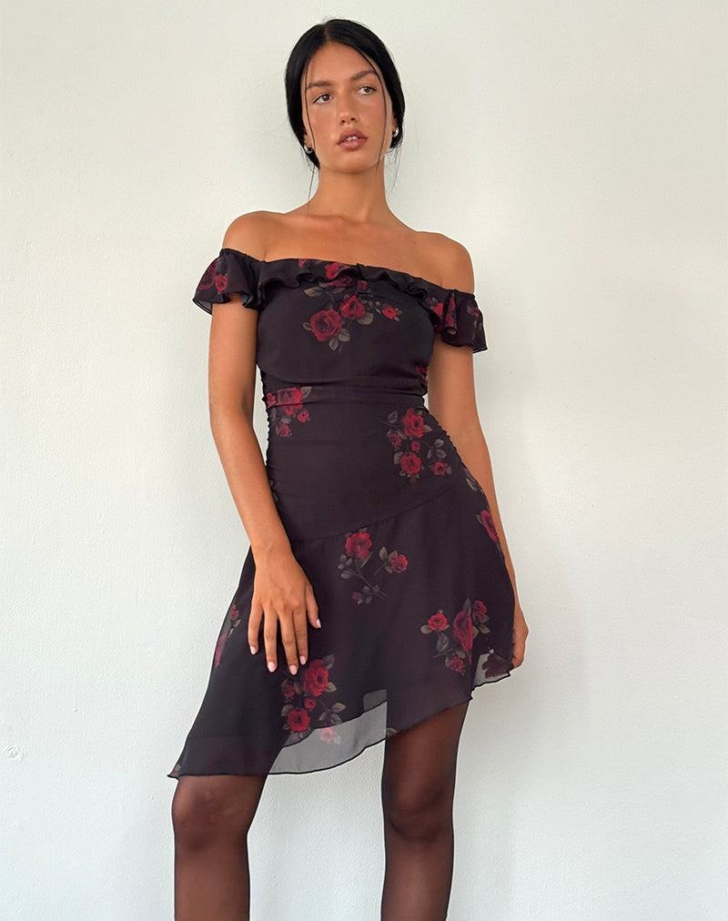 Rochie Mini Motel Rocks Ursula Bardot Dama Negrii Rosii | YCK2364GX