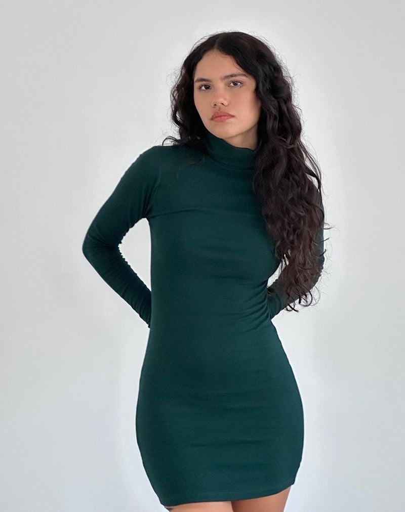 Rochie Mini Motel Rocks Yrion Turtle Neck Bodycon Dama Verzi | DCR5895FS