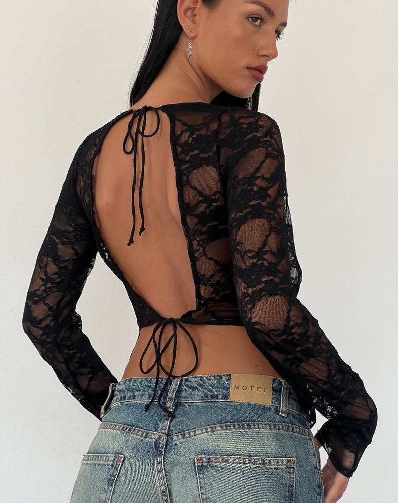 Tricouri Motel Rocks Grizelda Backless Long Sleeve Dama Negrii | UCM5447SM