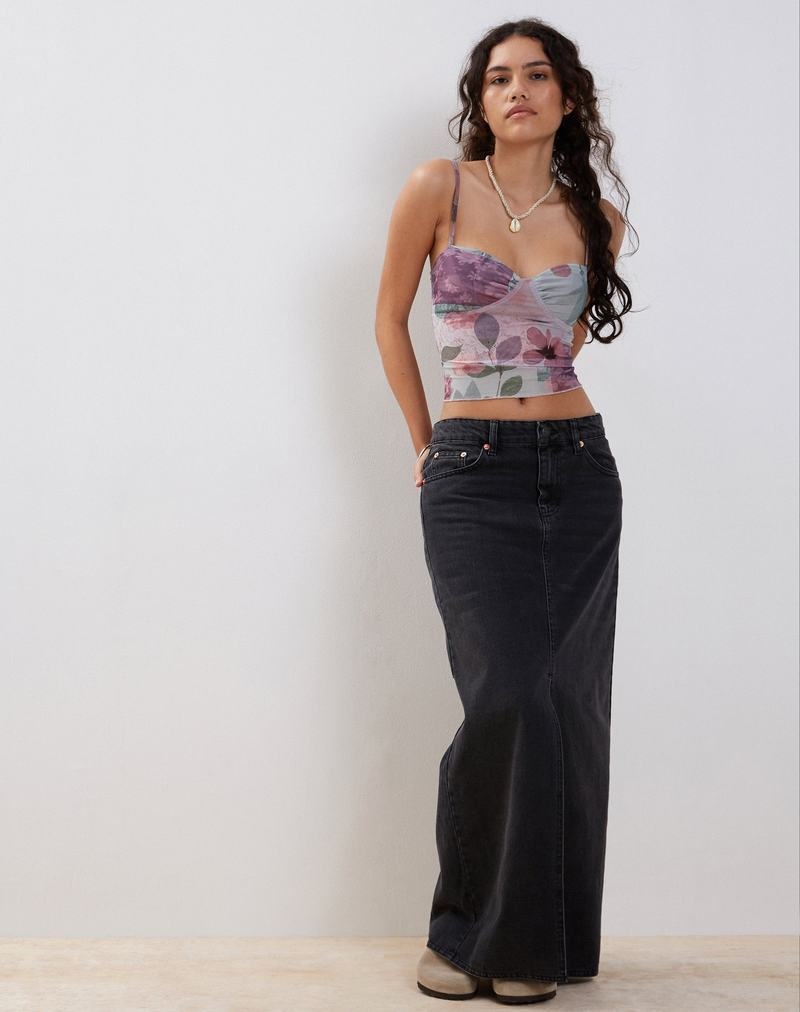 Vesta Motel Rocks Kikan Cropped Mesh Cami Dama Violet Gri | YCB9122EM