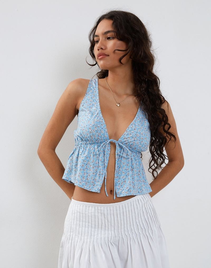 Vesta Motel Rocks Rolia Tie Front Top Dama Albastri | VTF8538XN